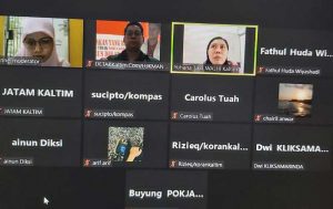Jumpa Pers KOMPAK digelar secara daring terkait upaya hukum Kasasi dalam kasus petaka tumpahan Minyak di Teluk Balikpapan tahun 2018. (foto : Lukman)