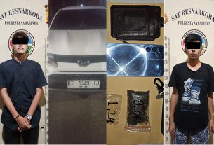Kedua tersangka masing-masing RF dan YA dan barang bukti Ganja yang disita jajaran Satresnarkoba Polresta Samarinda. (foto: Exclusive)