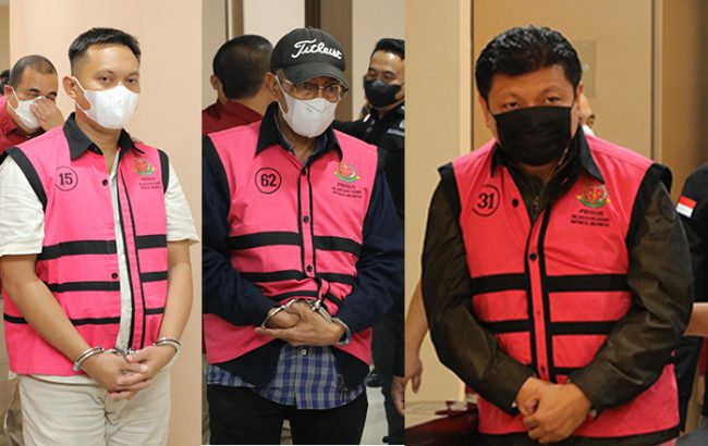 Tiga tersangka dalam perkara pemberian kredit kepada PT. Sritex masing-masing DS, ZM, dan ISL. (foto: Exclusive)