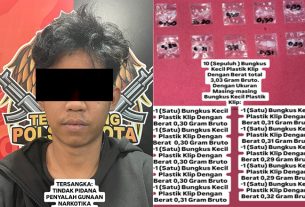 Tersangka RAM dengan barang bukti yang disita Tim Elang Unit Reskrim Polsek Samarinda Kota. (foto: Exclusive)