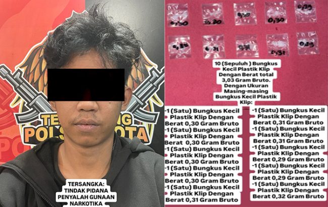 Tersangka RAM dengan barang bukti yang disita Tim Elang Unit Reskrim Polsek Samarinda Kota. (foto: Exclusive)
