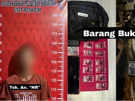 Tersangka NR dengan barang bukti yang disita jajaran Polsek Kawasan Pelabuhan Samarinda. (foto: Exclusive)