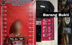 Tersangka NR dengan barang bukti yang disita jajaran Polsek Kawasan Pelabuhan Samarinda. (foto: Exclusive)