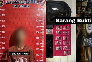 Tersangka NR dengan barang bukti yang disita jajaran Polsek Kawasan Pelabuhan Samarinda. (foto: Exclusive)